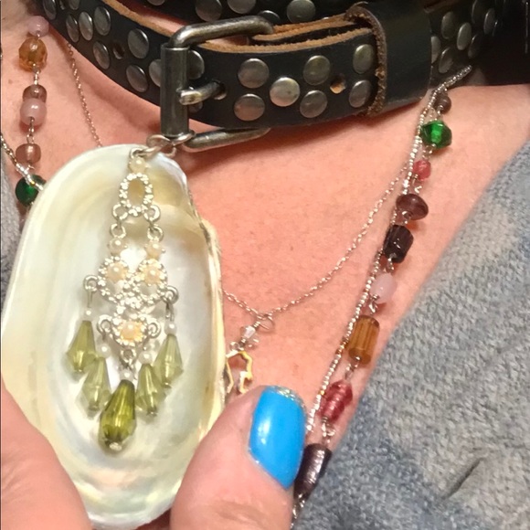 Boho Leather Choker Statement Shell  Vintage Jewel - Picture 5 of 6